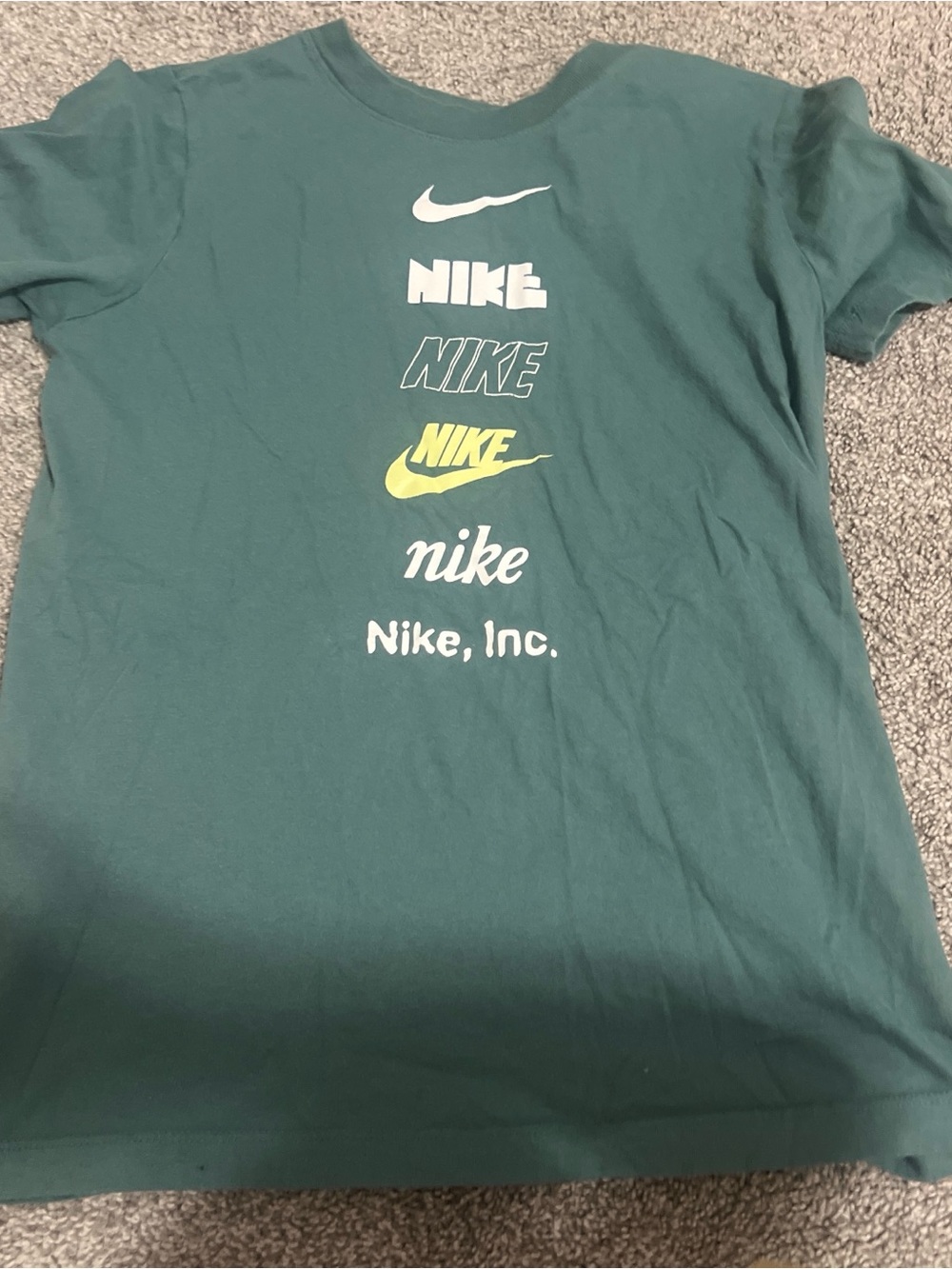 Nike Teal Graphic Logo Tee with White and Yellow Prints